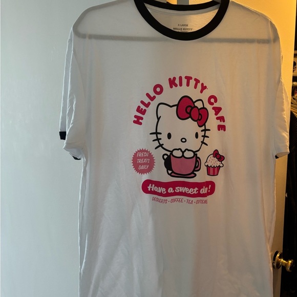 Hello Kitty Tops - Hello Kitty Cafe T-Shirt - White and Pink